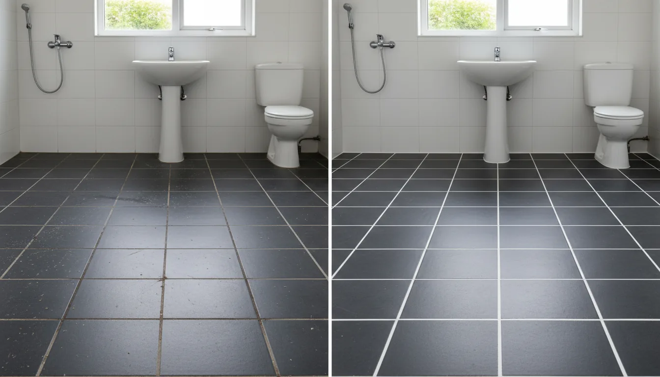 Bathroom tiles before and after cleaning
