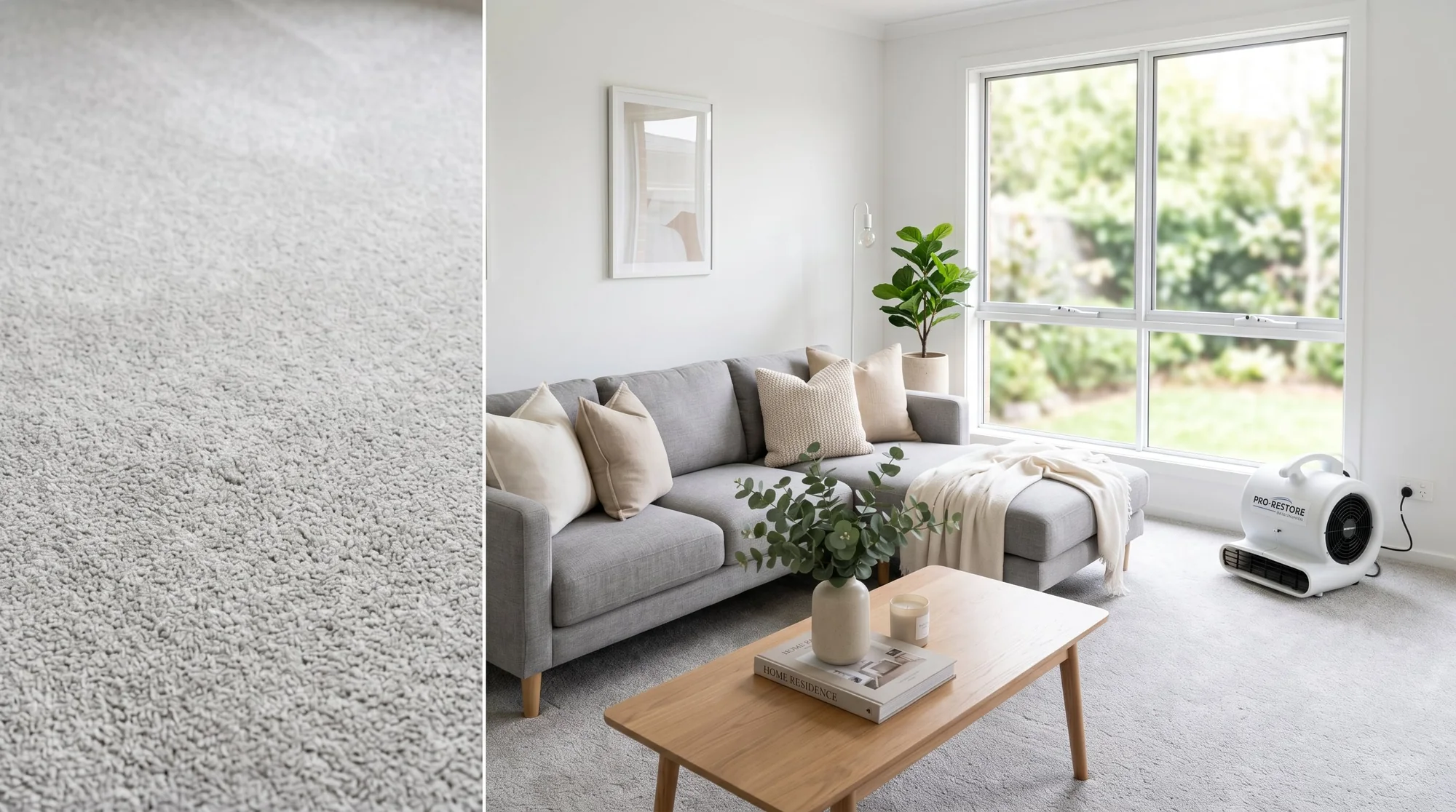 Restored living room after flood and water extraction in Perth