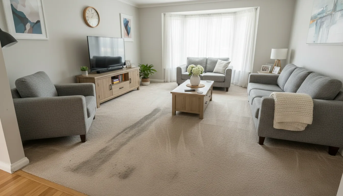 Byford Carpet Cleaning residential lounge tired traffic lanes before Perth