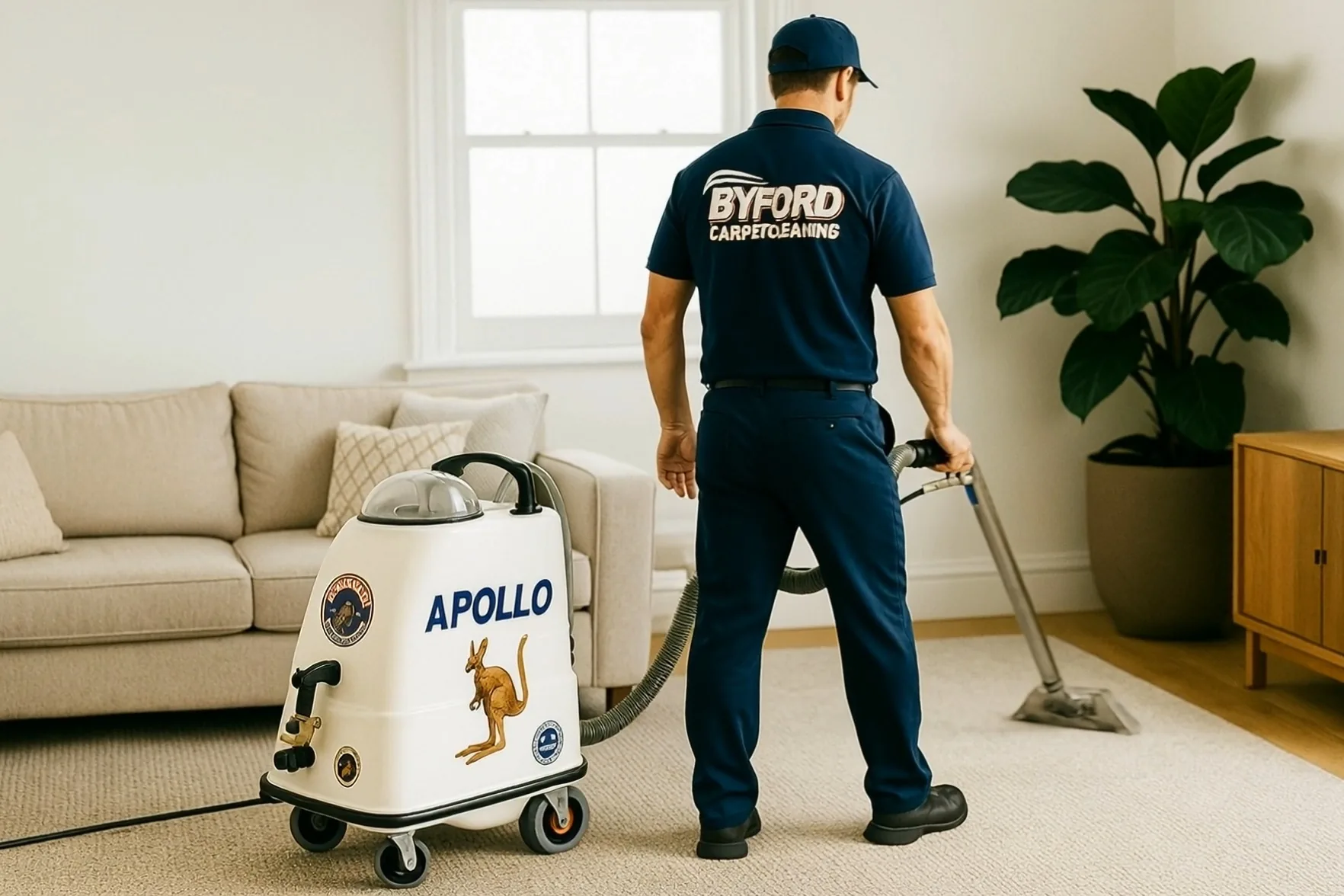 Byford Carpet Cleaning residential technician cleaning living room wand Perth