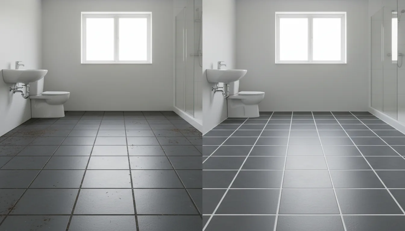 Bathroom floor before and after